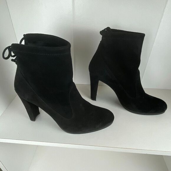 Stuart Weitzman Suede Ankle Tie Boots 8 Black - Picture 2 of 10